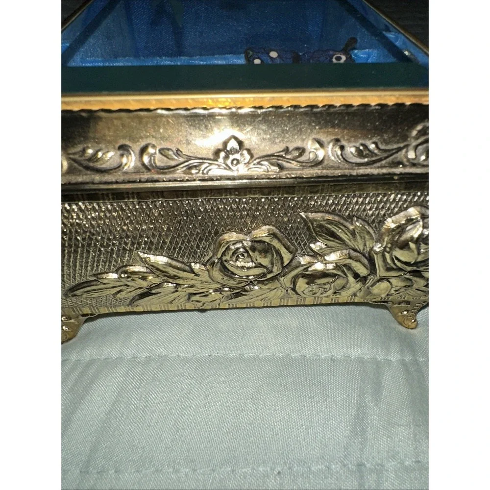 Vintage Westland Enamel Butterfly Automation Etched Music Jewelry Box JAPAN